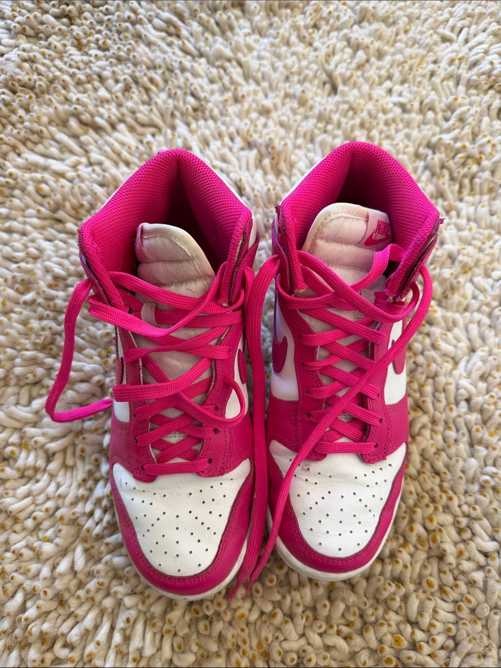 Nike Women’s Dunk High-Top Sneakers in Hot Pink and White